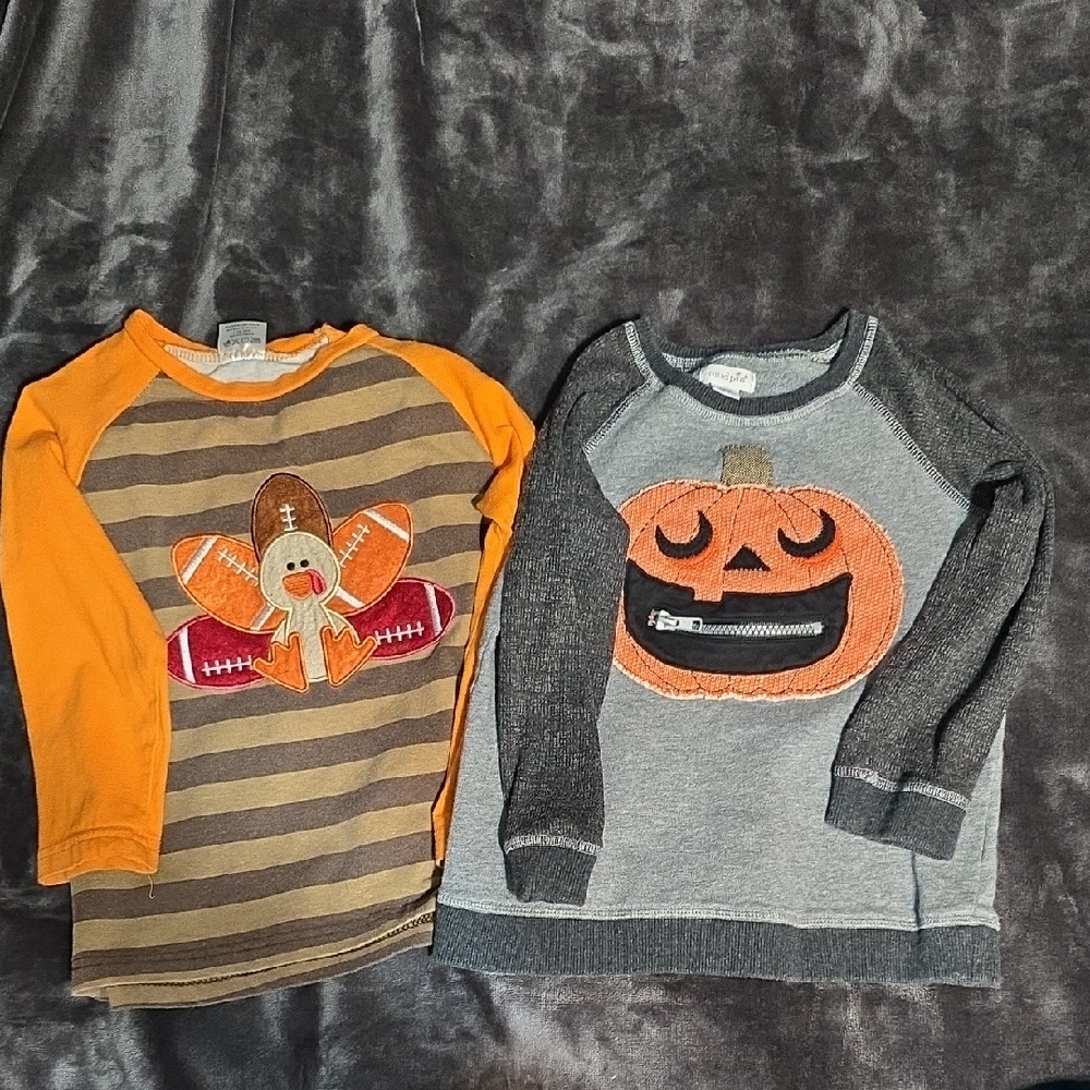 Mud Pie Orange and Gray Kids Long Sleeve Tees